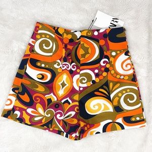Zara, Multi Orange, White, Black, High Waisted Shorts, XS